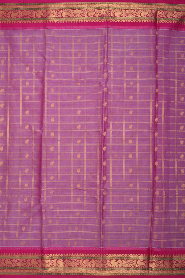 Gadwal Silk Cotton Saree In Lavender With Checks Design