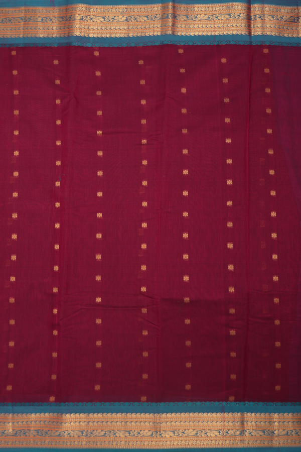 Gadwal Silk Cotton Saree In Maroon With Zari Buttis
