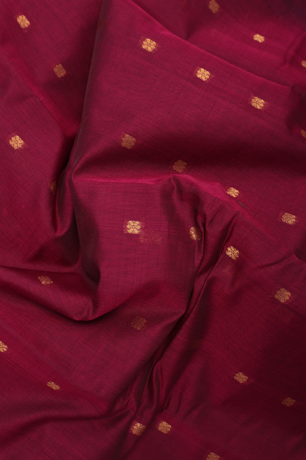 Gadwal Silk Cotton Saree In Maroon With Zari Buttis