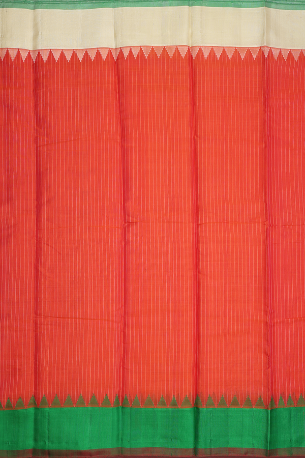 Gadwal Silk Cotton Saree In Orange With Stripes Design