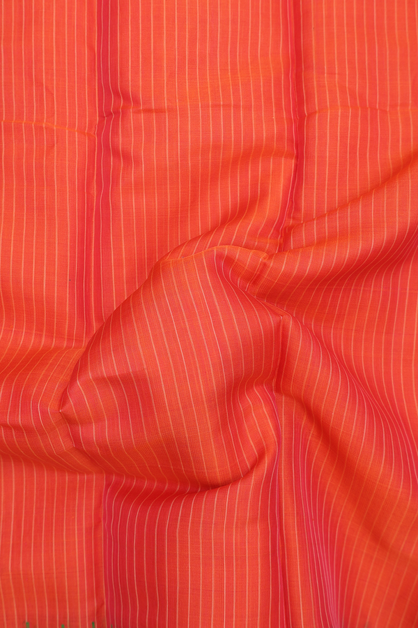 Gadwal Silk Cotton Saree In Orange With Stripes Design