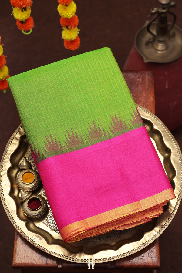 Gadwal Silk Cotton Saree Parrot Green With Self Stripes Design