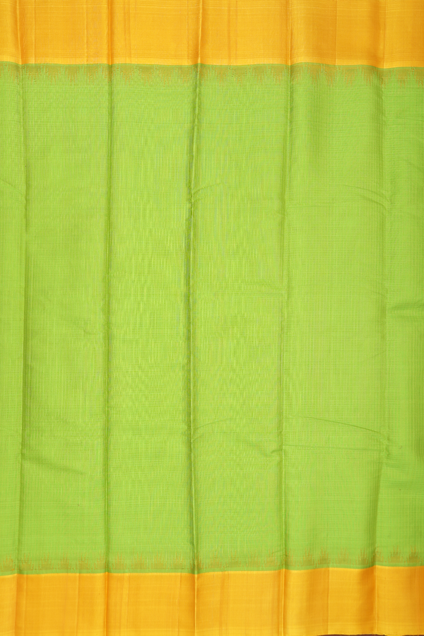 Gadwal Silk Cotton Saree In Parrot Green With Contrast Border