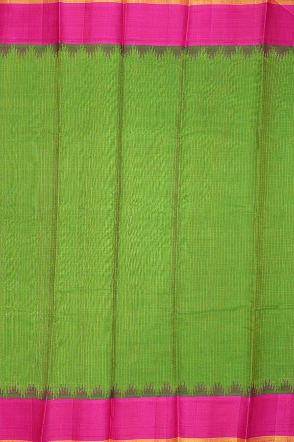 Gadwal Silk Cotton Saree Parrot Green With Self Stripes Design