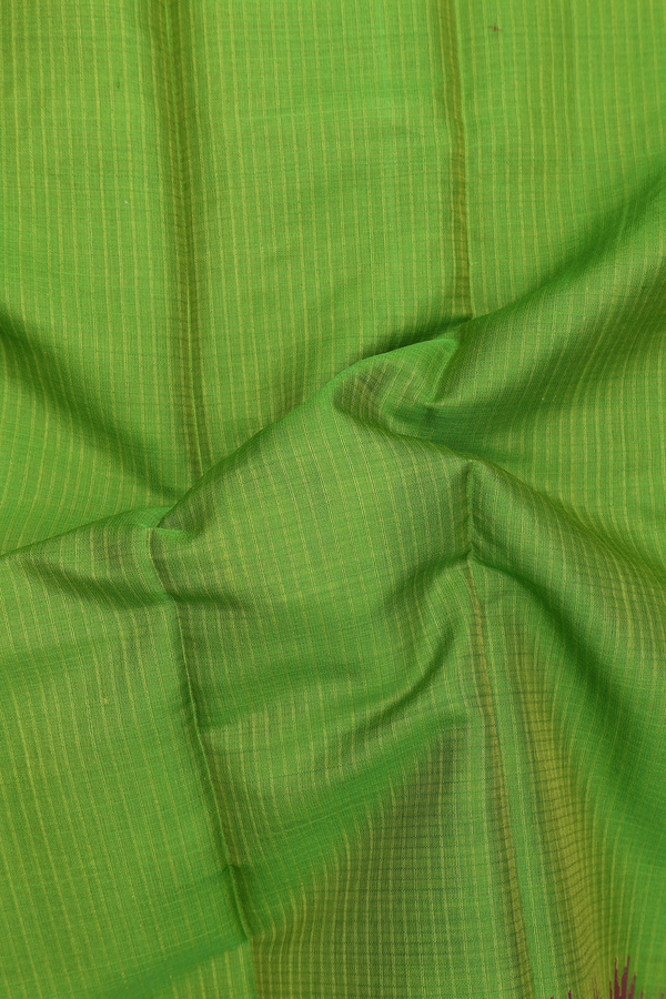 Gadwal Silk Cotton Saree Parrot Green With Self Stripes Design