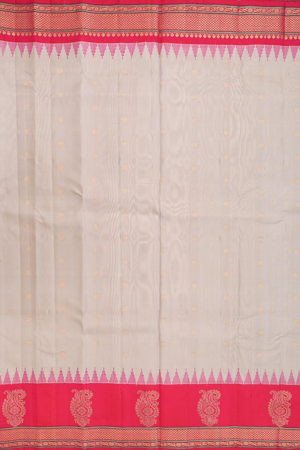 Gadwal Silk Cotton Saree In Pastel Brown With Floral Buttas