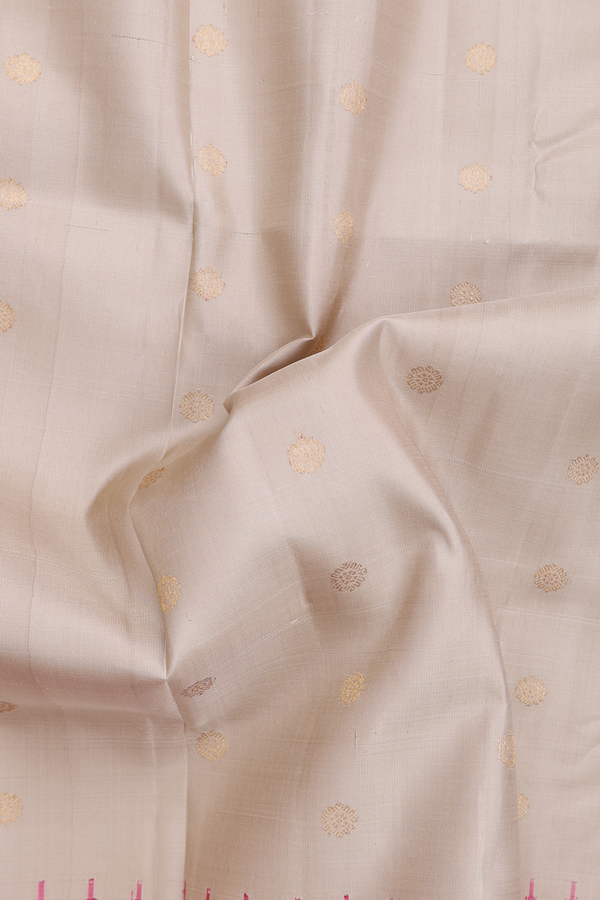 Gadwal Silk Cotton Saree In Pastel Brown With Floral Buttas