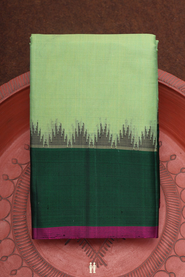 Gadwal Silk Cotton Saree In Pastel Green With Temple Border