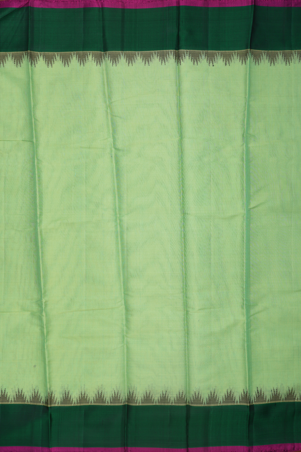 Gadwal Silk Cotton Saree In Pastel Green With Temple Border