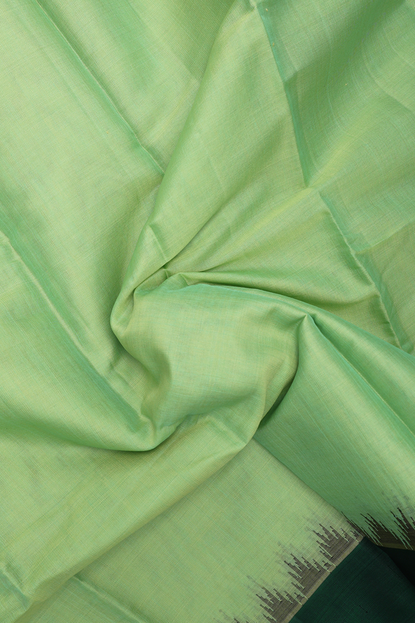 Gadwal Silk Cotton Saree In Pastel Green With Temple Border