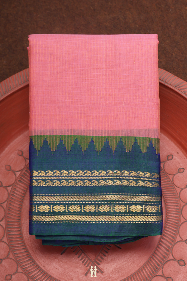 Gadwal Silk Cotton Saree In Peach Pink With Stripes Design
