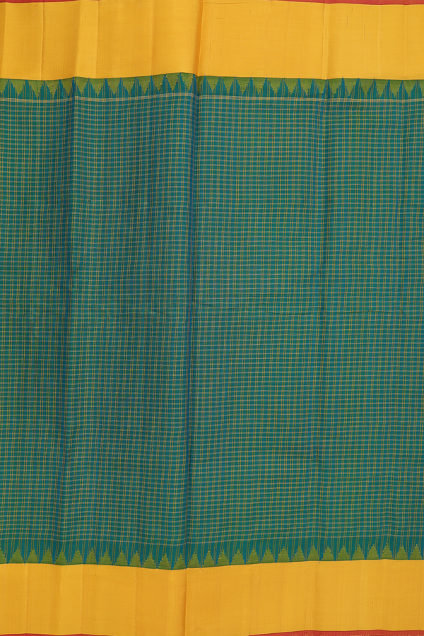 Gadwal Silk Cotton Saree In Peacock Green With Silk Border