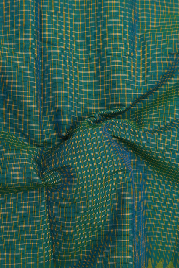 Gadwal Silk Cotton Saree In Peacock Green With Silk Border