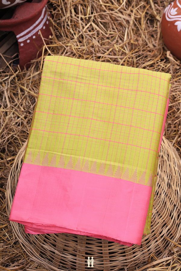 Gadwal Silk Cotton Saree In Pear Green With Silk Border