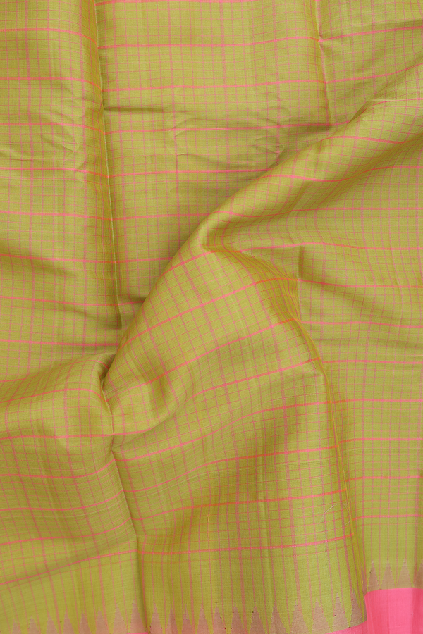 Gadwal Silk Cotton Saree In Pear Green With Silk Border