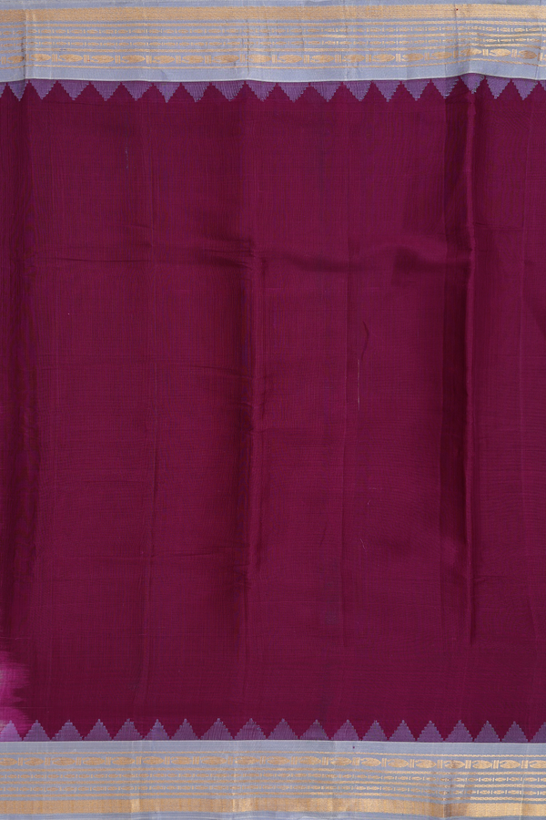 Gadwal Silk Cotton Saree In Plum Brown With Contrast Border