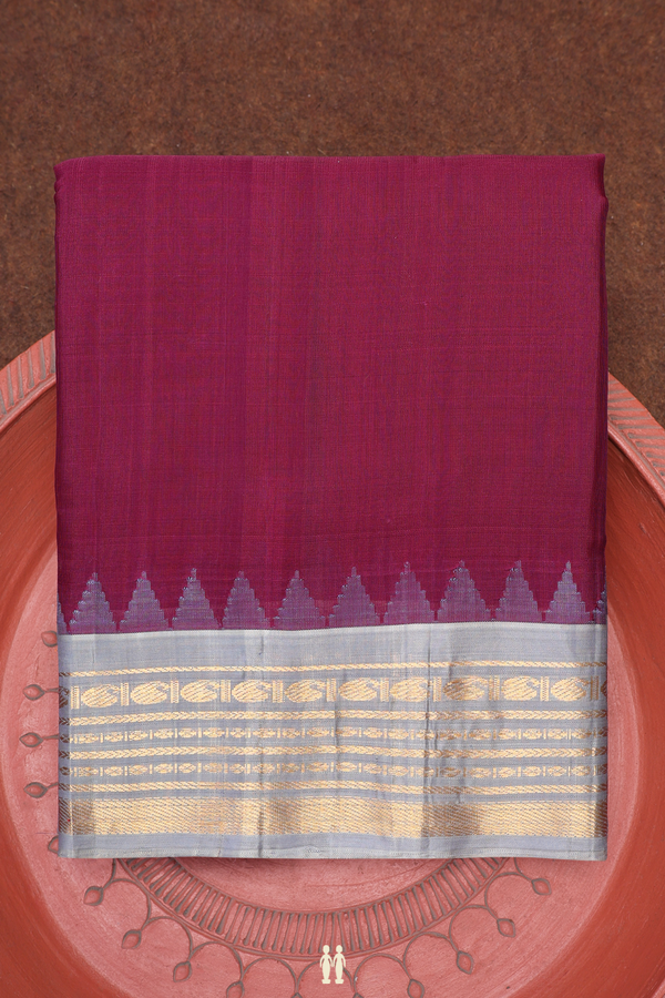 Gadwal Silk Cotton Saree In Plum Brown With Contrast Border