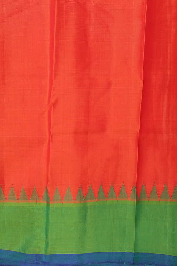 Gadwal Silk Cotton Saree In Red With Ganga Jamuna Border