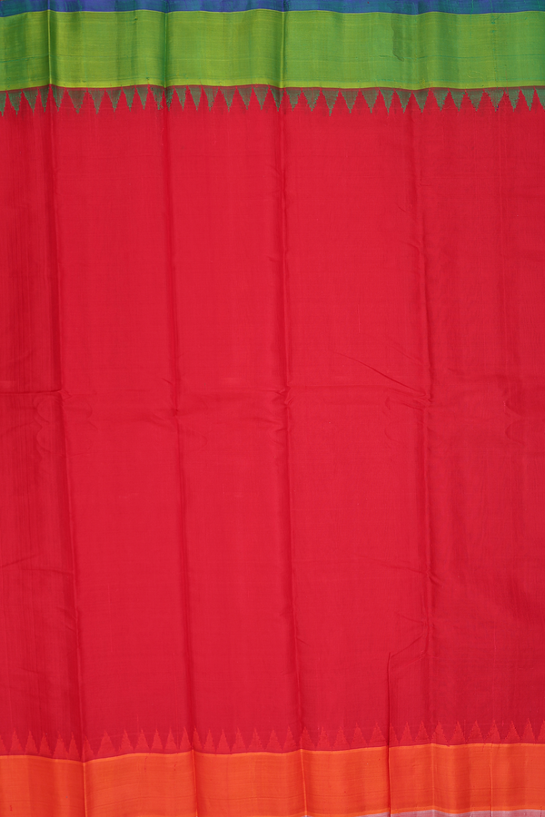 Gadwal Silk Cotton Saree In Red With Ganga Jamuna Border