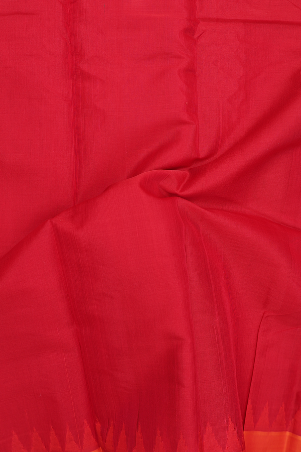 Gadwal Silk Cotton Saree In Red With Ganga Jamuna Border