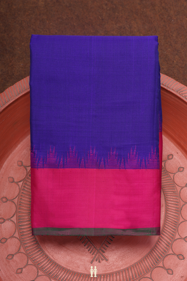 Gadwal Silk Cotton Saree In Royal Blue With Contrast Border