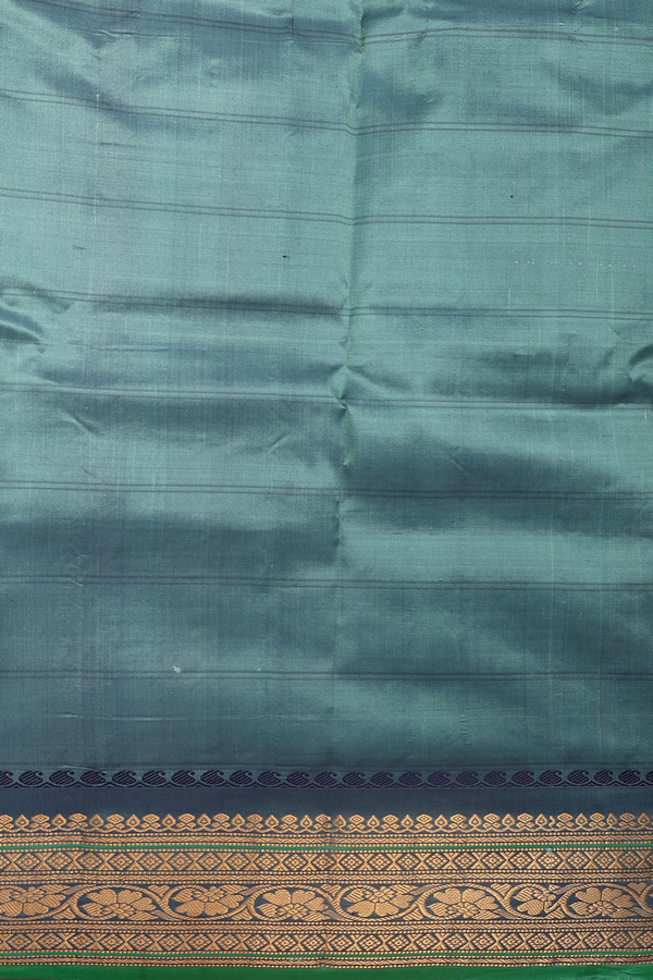 Gadwal Silk Cotton Saree In Sea Green With Checks Design