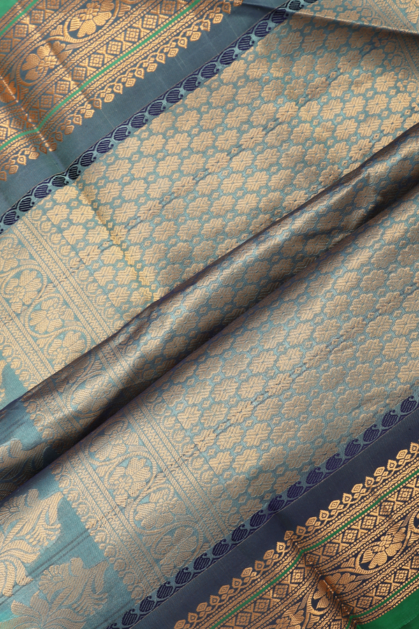 Gadwal Silk Cotton Saree In Sea Green With Checks Design