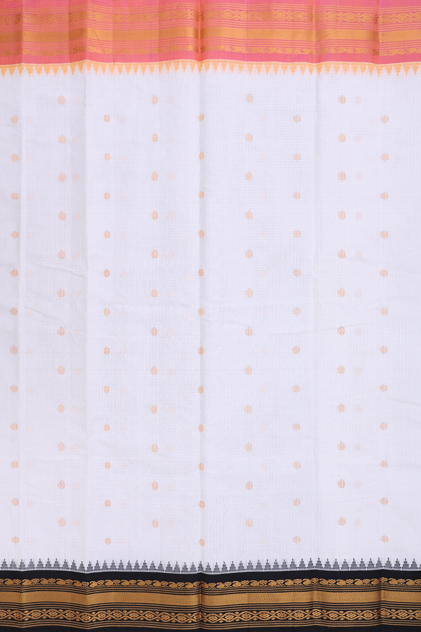 Gadwal Silk Cotton Saree In White With Floral Buttas