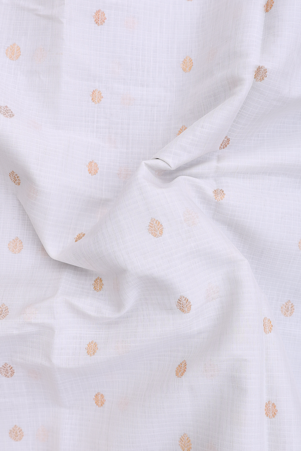 Gadwal Silk Cotton Saree In White With Floral Buttas