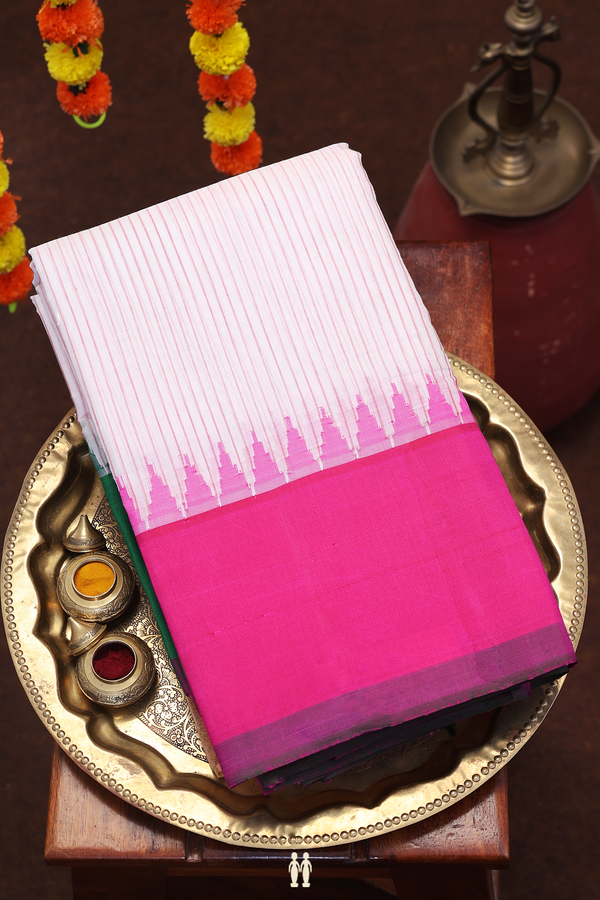 Gadwal Silk Cotton Saree In White With Stripes Design