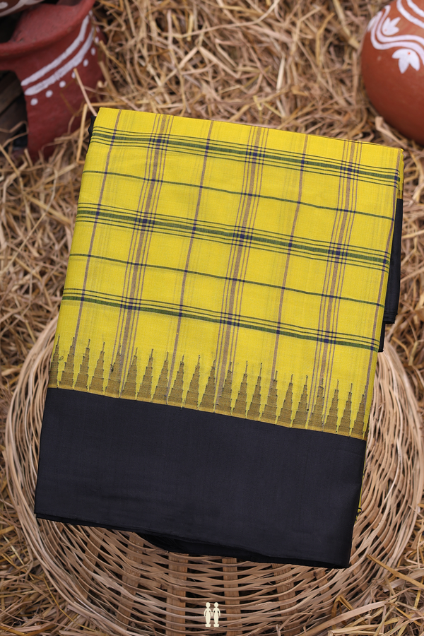 Gadwal Silk Cotton Saree In Yellow With Contrast Silk Border