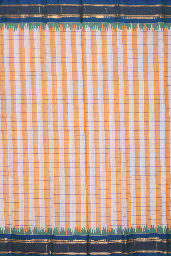 Gadwal Silk Cotton Saree White And Orange With Checks Design
