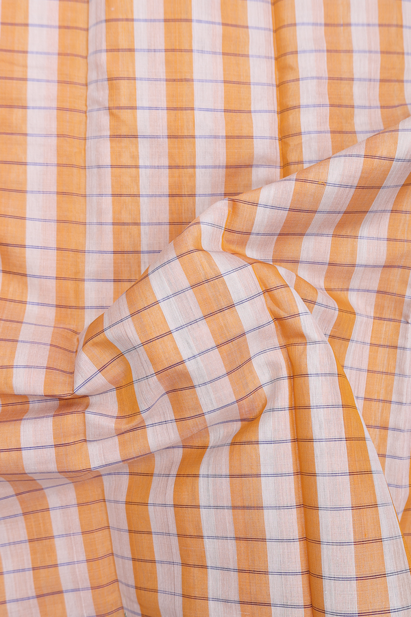 Gadwal Silk Cotton Saree White And Orange With Checks Design