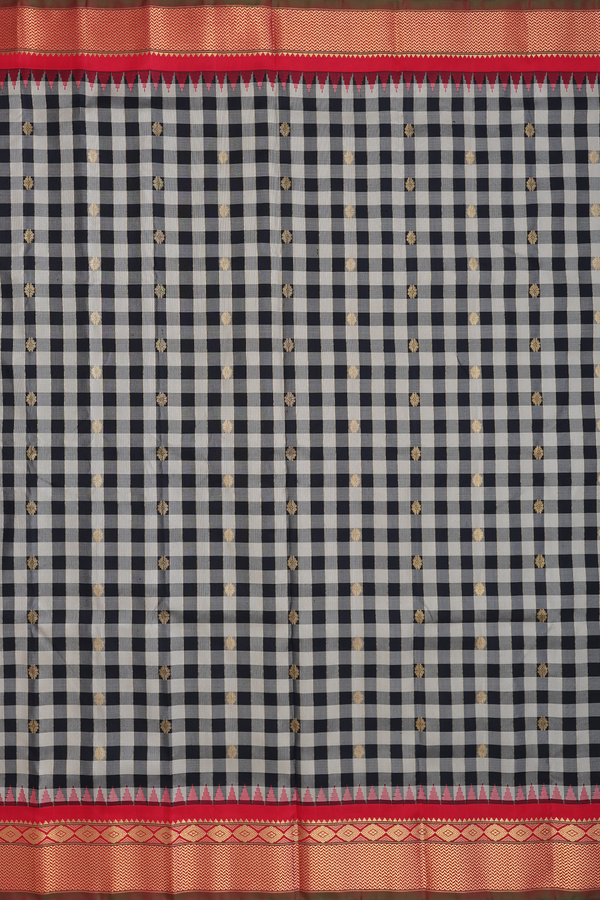 Gadwal Silk Saree In Beige And Black With Checks Design