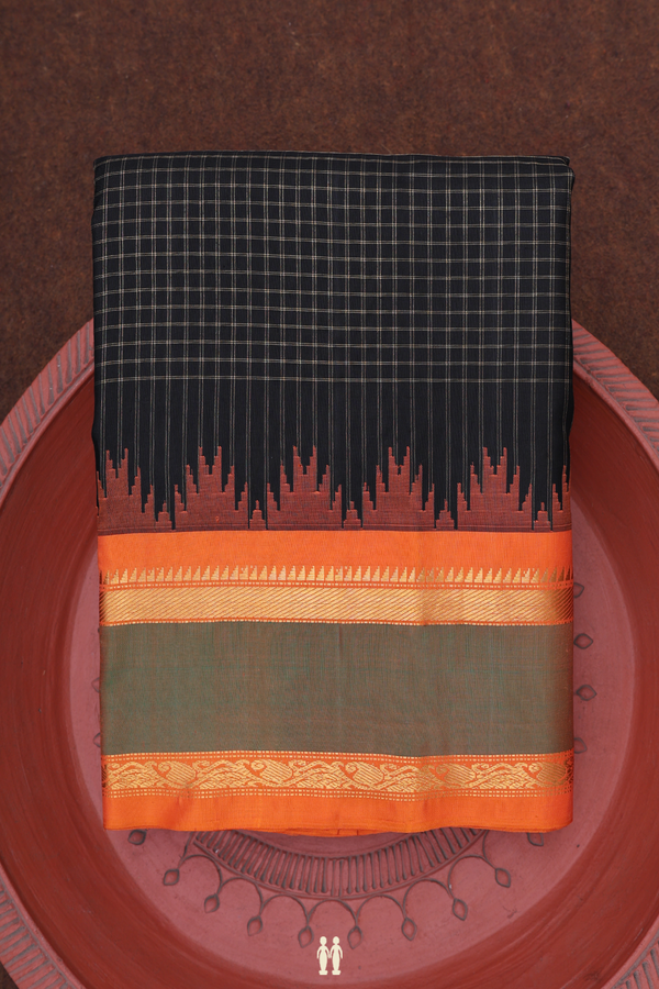 Gadwal Silk Saree In Black With Checks Design