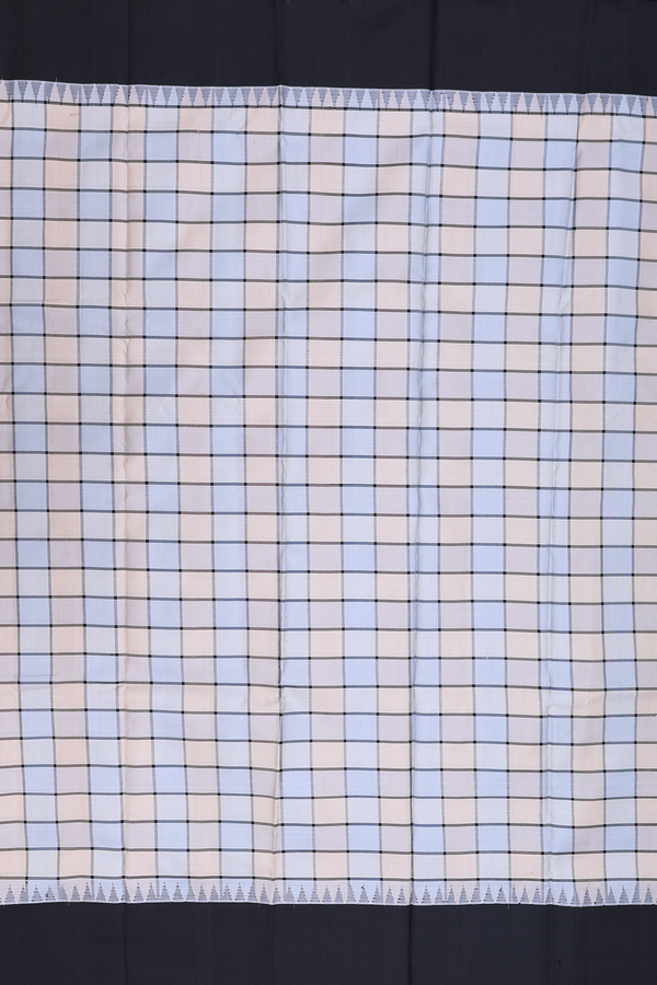 Gadwal Silk Saree In Blue And Brown With Checks Design