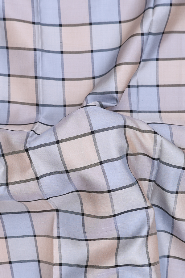 Gadwal Silk Saree In Blue And Brown With Checks Design