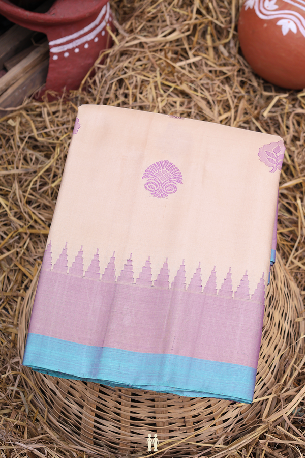 Gadwal Silk Saree In Cream Color With Threadwork Buttas