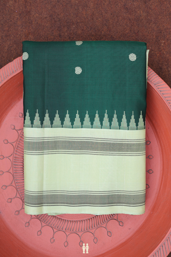 Gadwal Silk Saree In Dark Green With Chakram Buttas