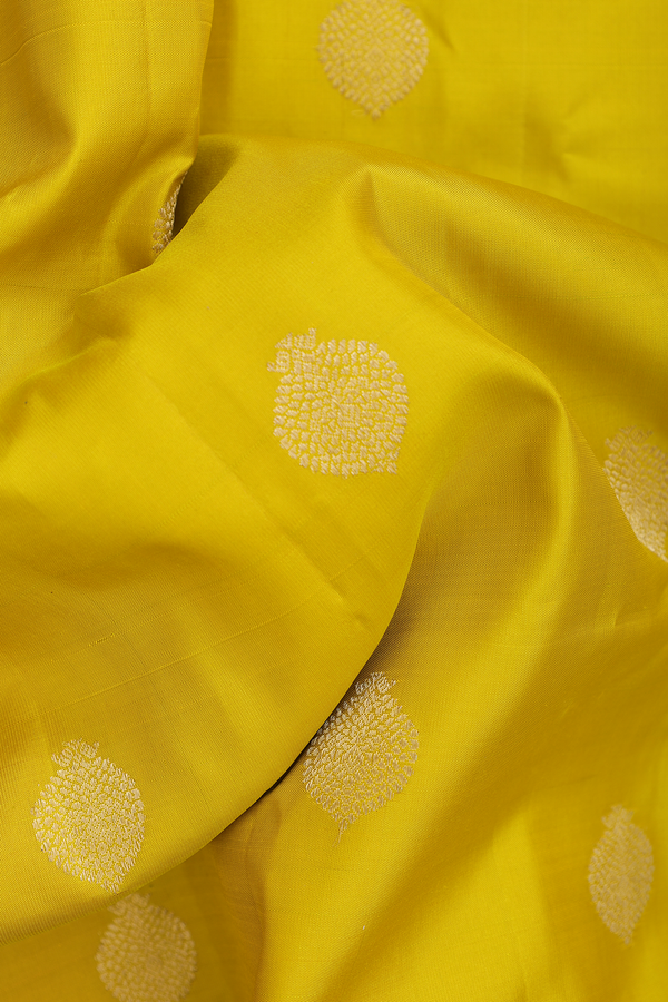 Gadwal Silk Saree In Honey Yellow With Zari Buttas