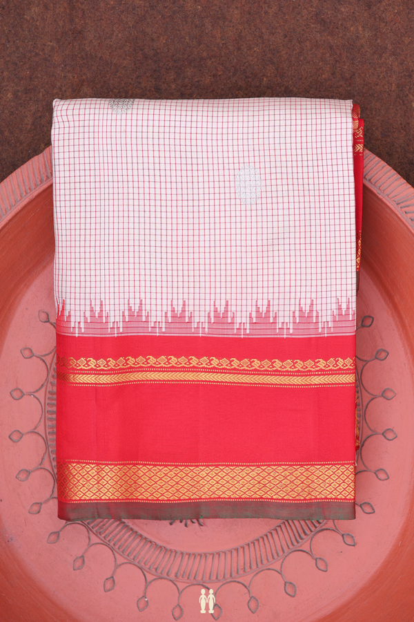 Gadwal Silk Saree In Ivory With Checks Design