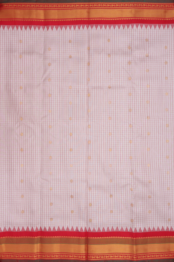 Gadwal Silk Saree In Light Cream Checks With Zari Buttas