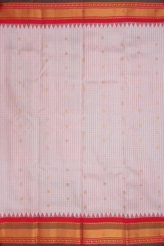 Gadwal Silk Saree In Light Cream Checks With Zari Buttas