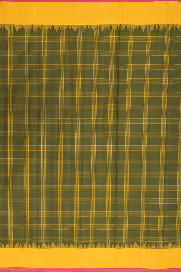 Gadwal Silk Saree In Mehendi Green With Checks Design