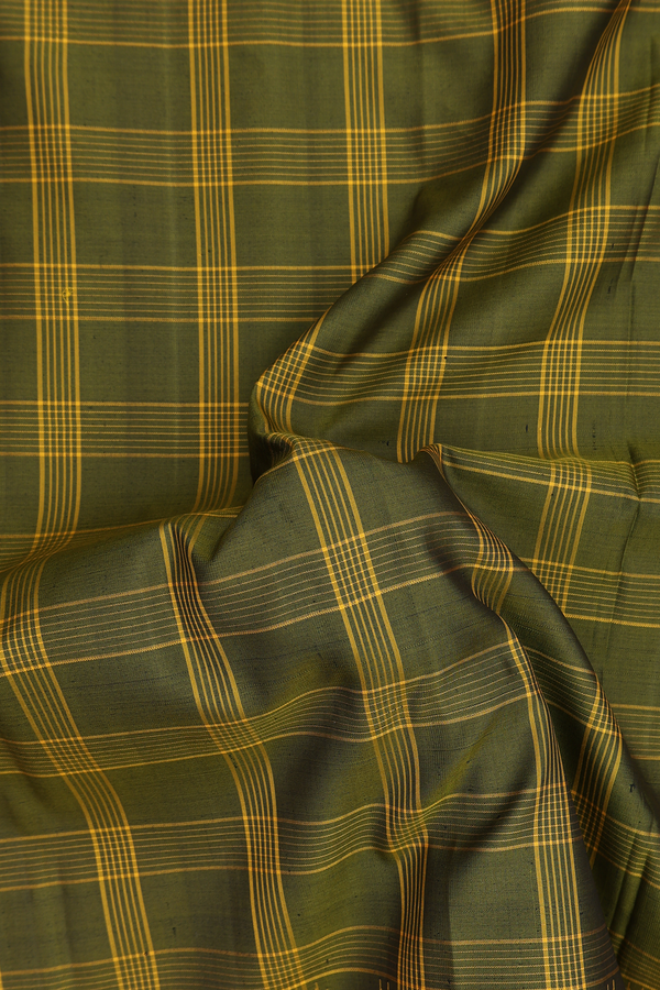 Gadwal Silk Saree In Mehendi Green With Checks Design