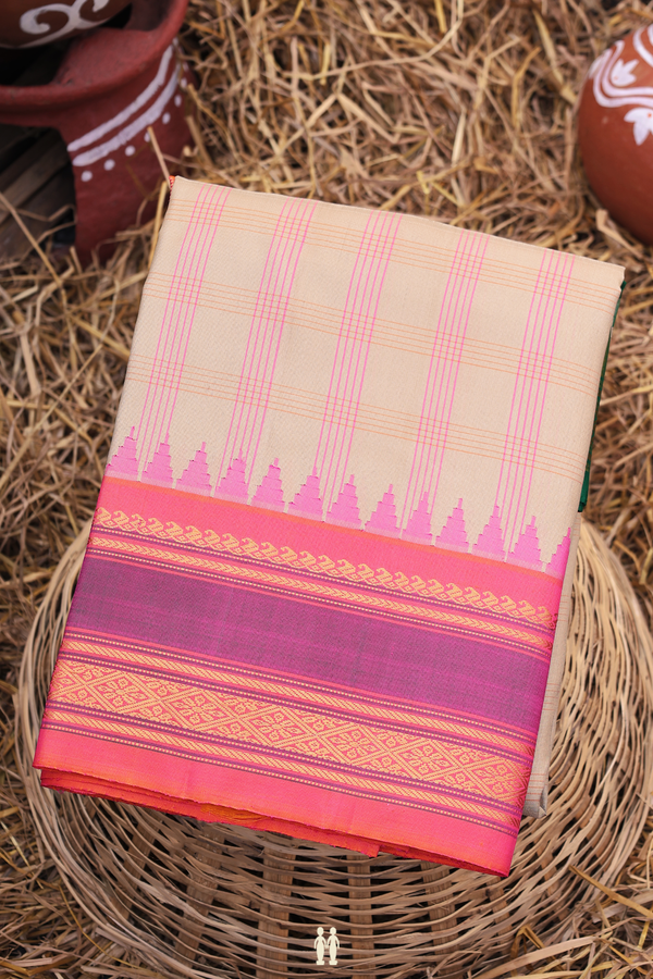 Gadwal Silk Saree In Pastel Brown With Checks Design