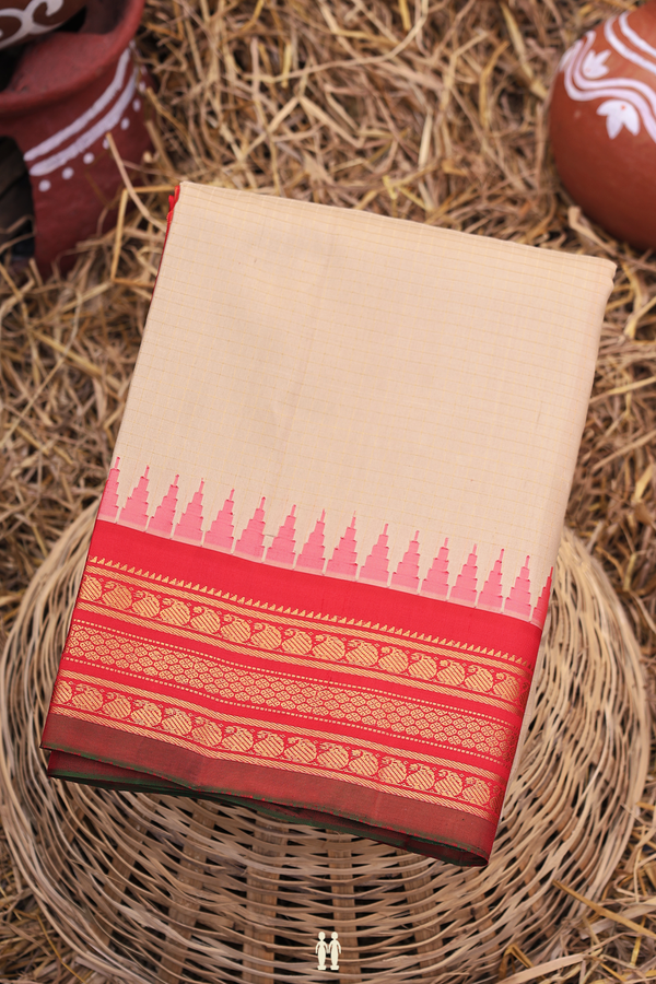 Gadwal Silk Saree In Pastel Brown With Checks Design