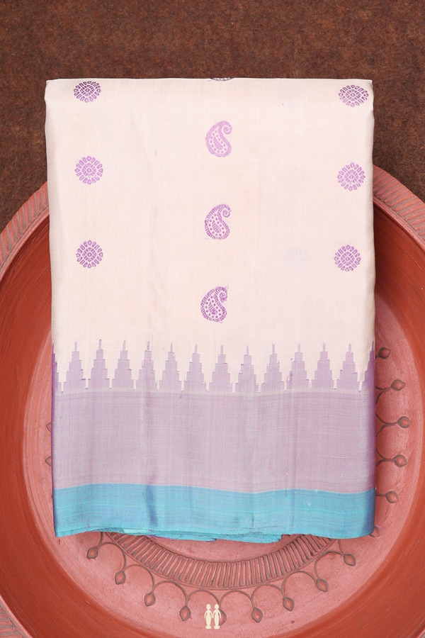 Gadwal Silk Saree In Pastel Brown With Threadwork Buttas