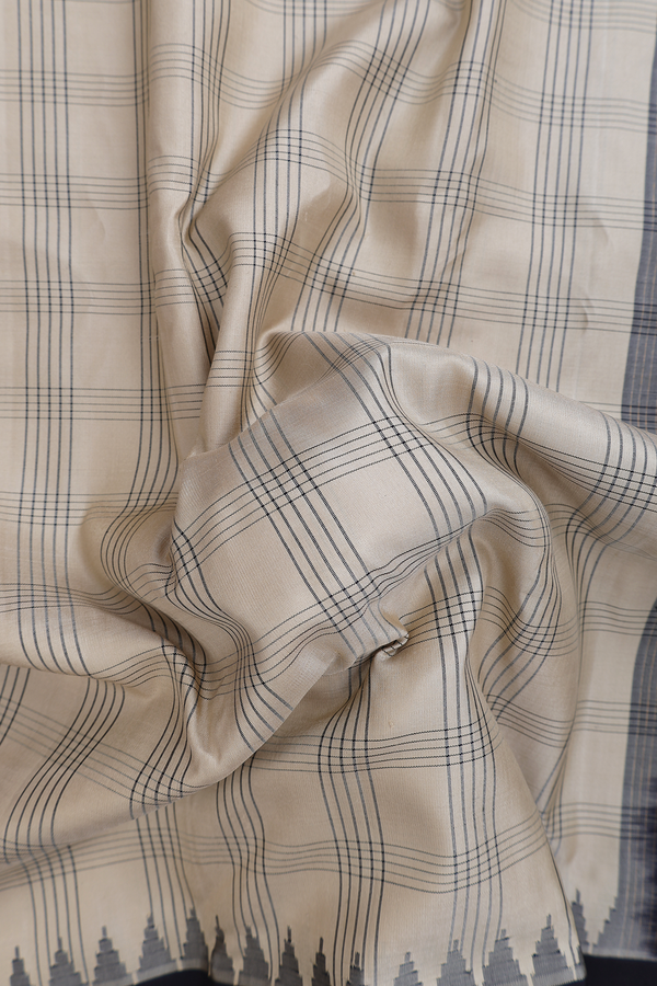 Gadwal Silk Saree In Pastel Khaki With Checks Design