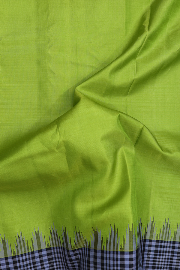 Gadwal Silk Saree In Pear Green With Checks Border